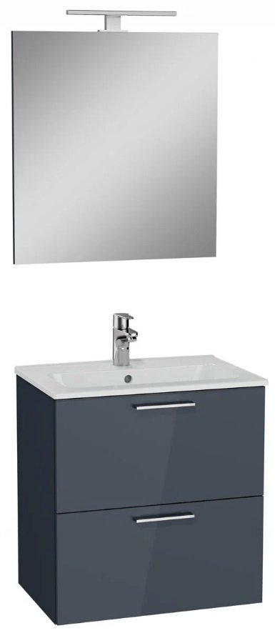Vitra Mia 75102 Banyo Dolabı Seti 60 Cm,Çekmeceli,Tezgahüstü Lavabolu,Parlak Antrasit.